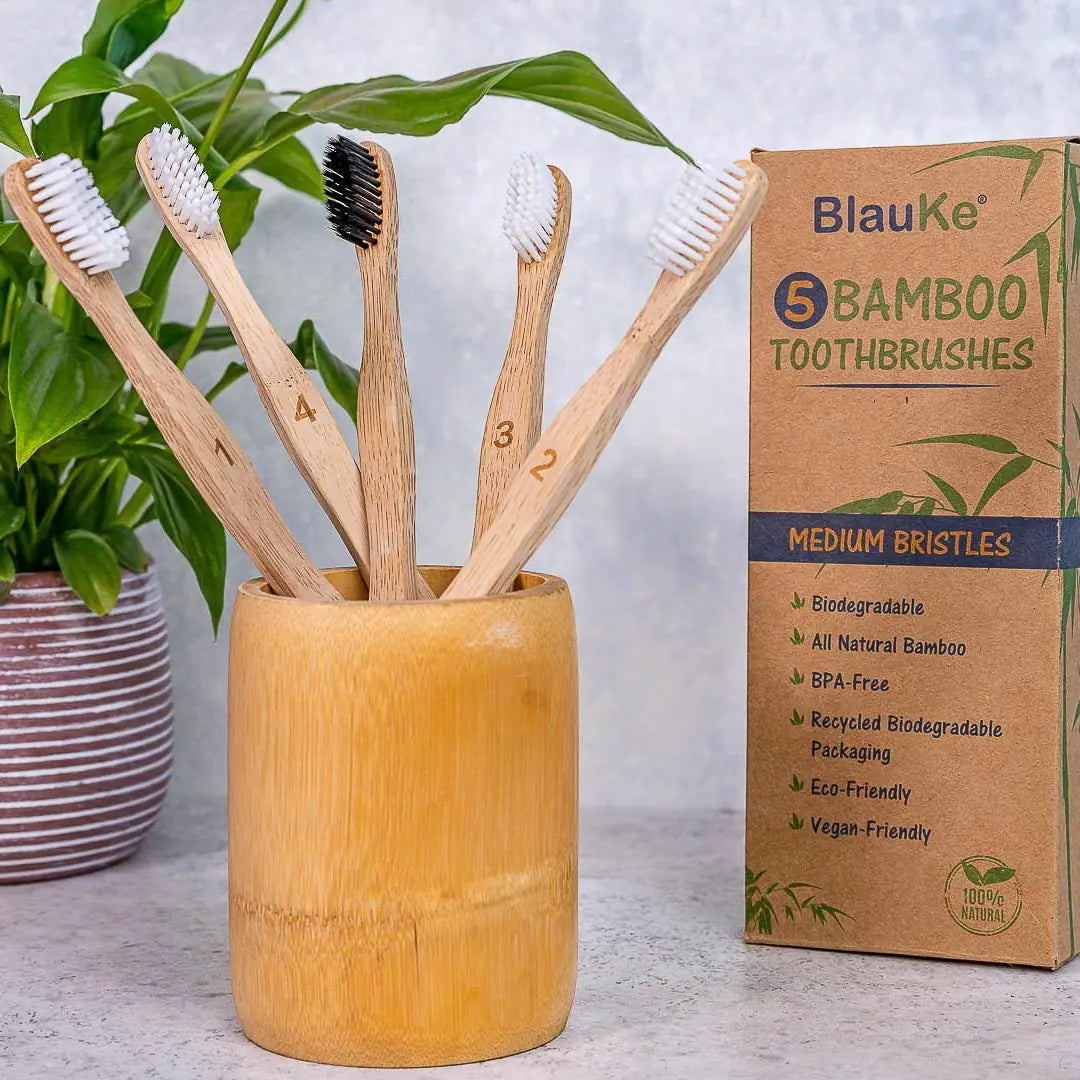 Bamboo Toothbrush Set 5-Pack - Eco-Friendly, Biodegradable.