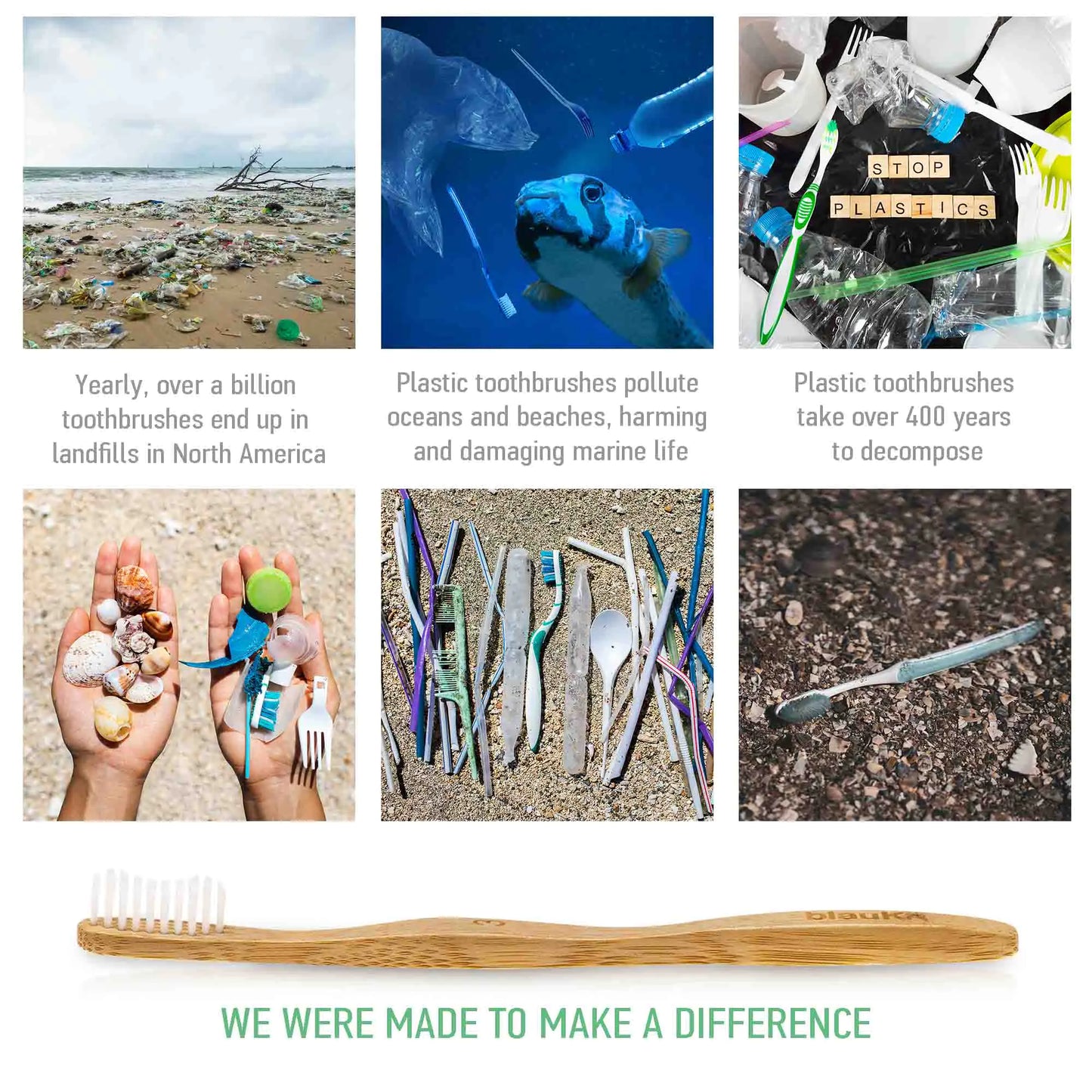 Bamboo Toothbrush Set 5-Pack - Eco-Friendly, Biodegradable.