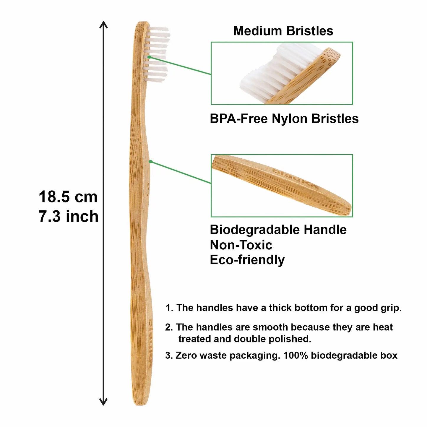 Bamboo Toothbrush Set 5-Pack - Eco-Friendly, Biodegradable.