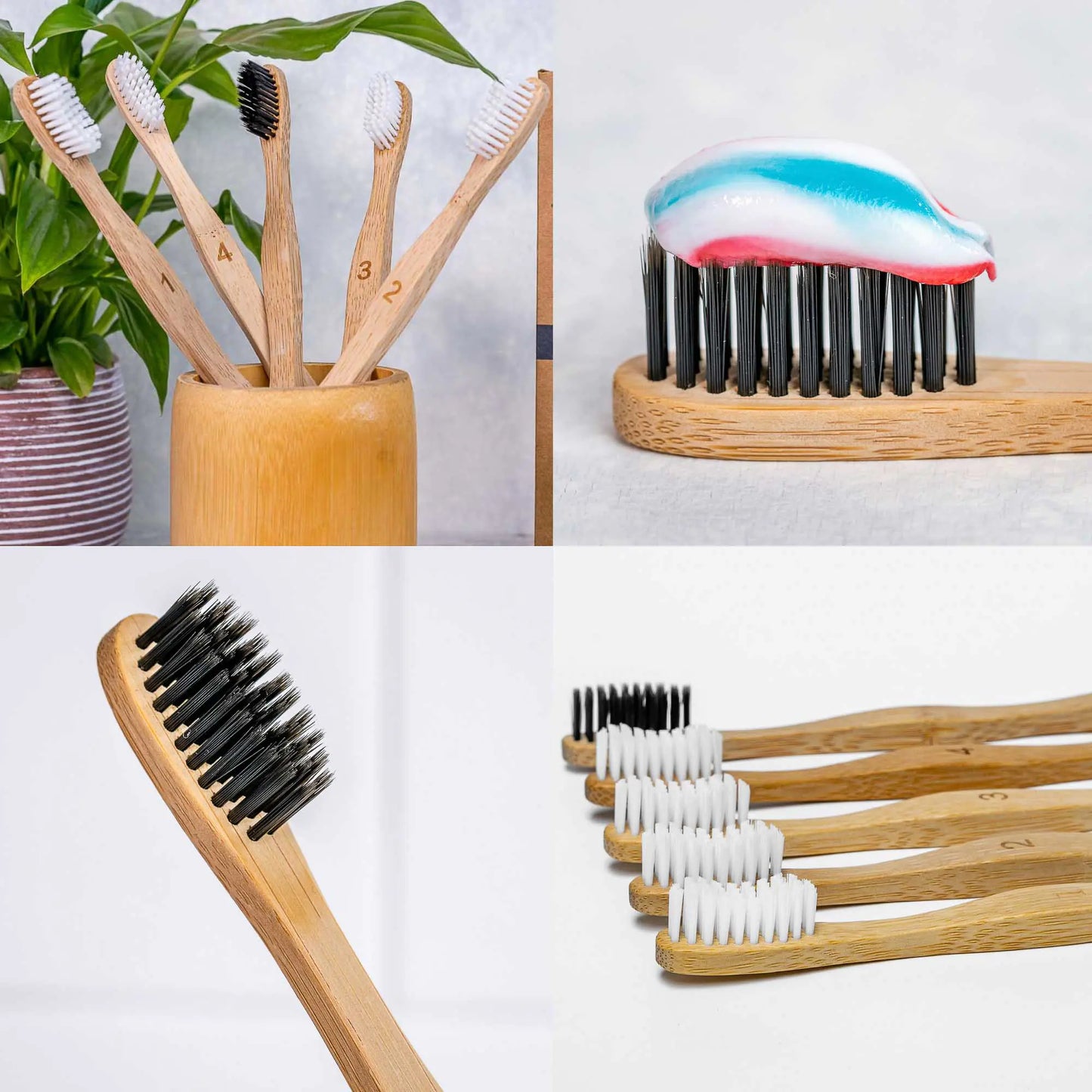 Bamboo Toothbrush Set 5-Pack - Eco-Friendly, Biodegradable.